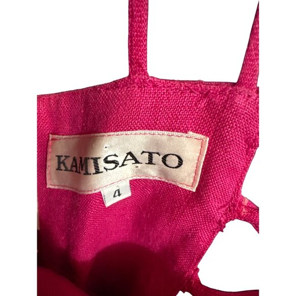 Kamisato Fuchsia Linen Strappy Dress Size 4 Made In USA - Picture 5 of 7